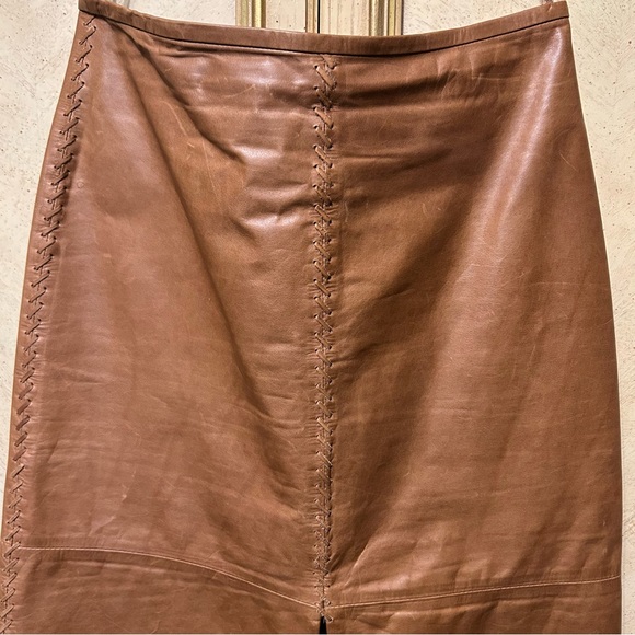 Banana Republic Tan whip stitched Western Boho Leather Skirt - Picture 4 of 9